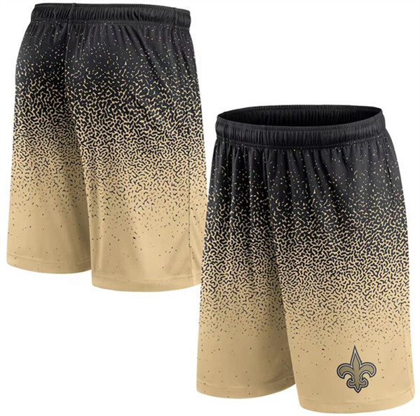 Men's New Orleans Saints Black/Gold Ombre Shorts - Click Image to Close